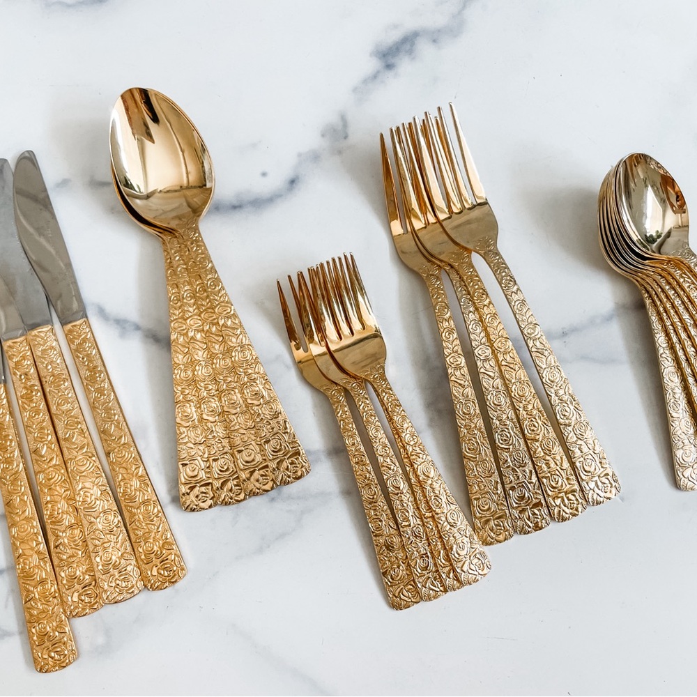 💛Vintage 24 Pieces Cellini Romanesque Gold Plated Flatware 1968 💛
